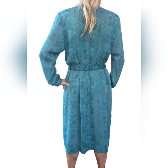 VINTAGE Petites By Willi Sheer Monochrome Belted Blouson 80s Fashion Midi Dress - Picture 4 of 12